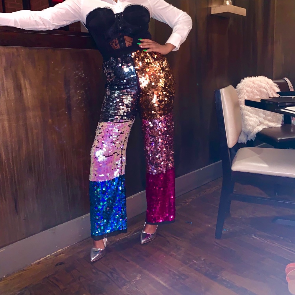 Multi Color Wide Leg Sequin Pants